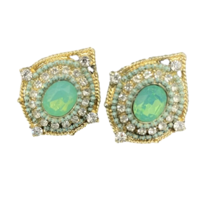 Green stone Pair of earrings rhinestone setting studs pear shape‎